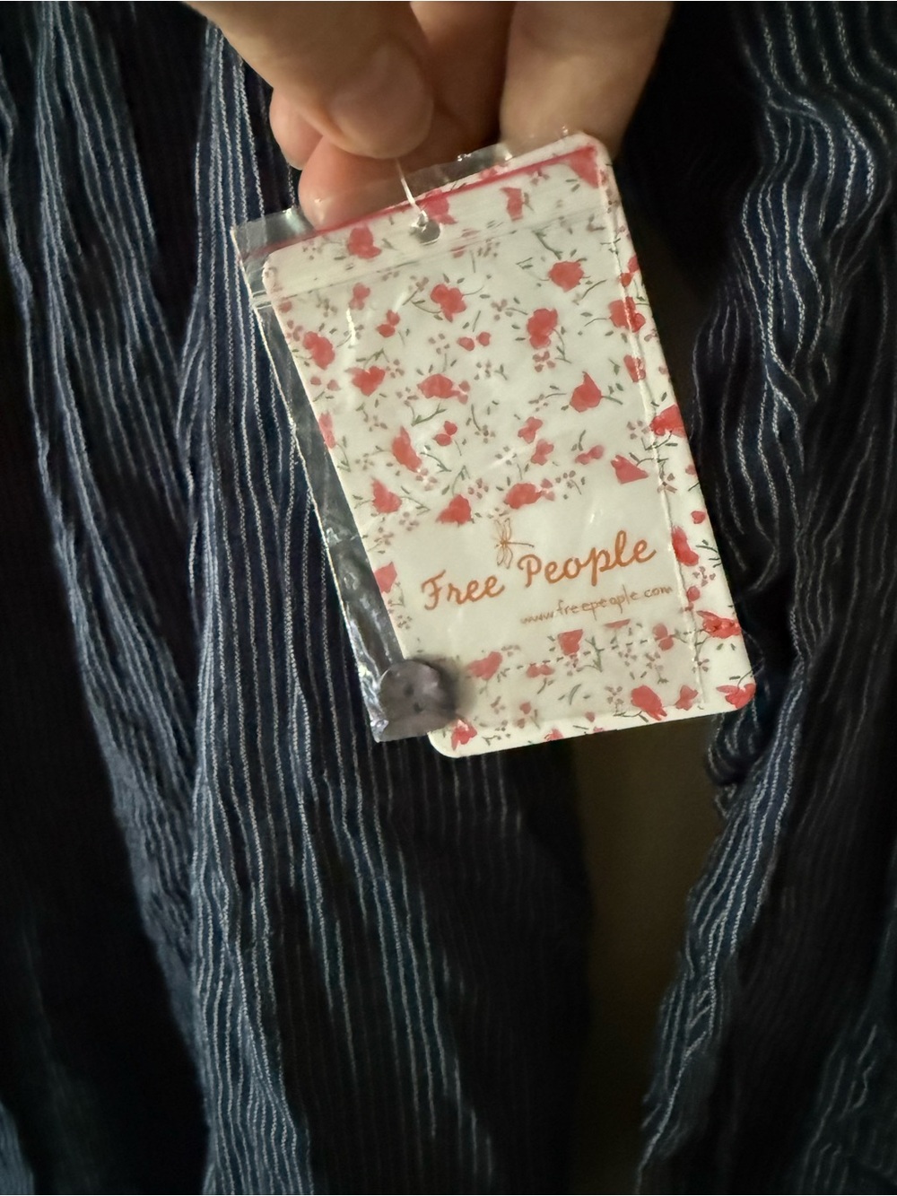Free People Navy Floral Panel Blouse with Pink Rose Detail NWT - Picture 5 of 8